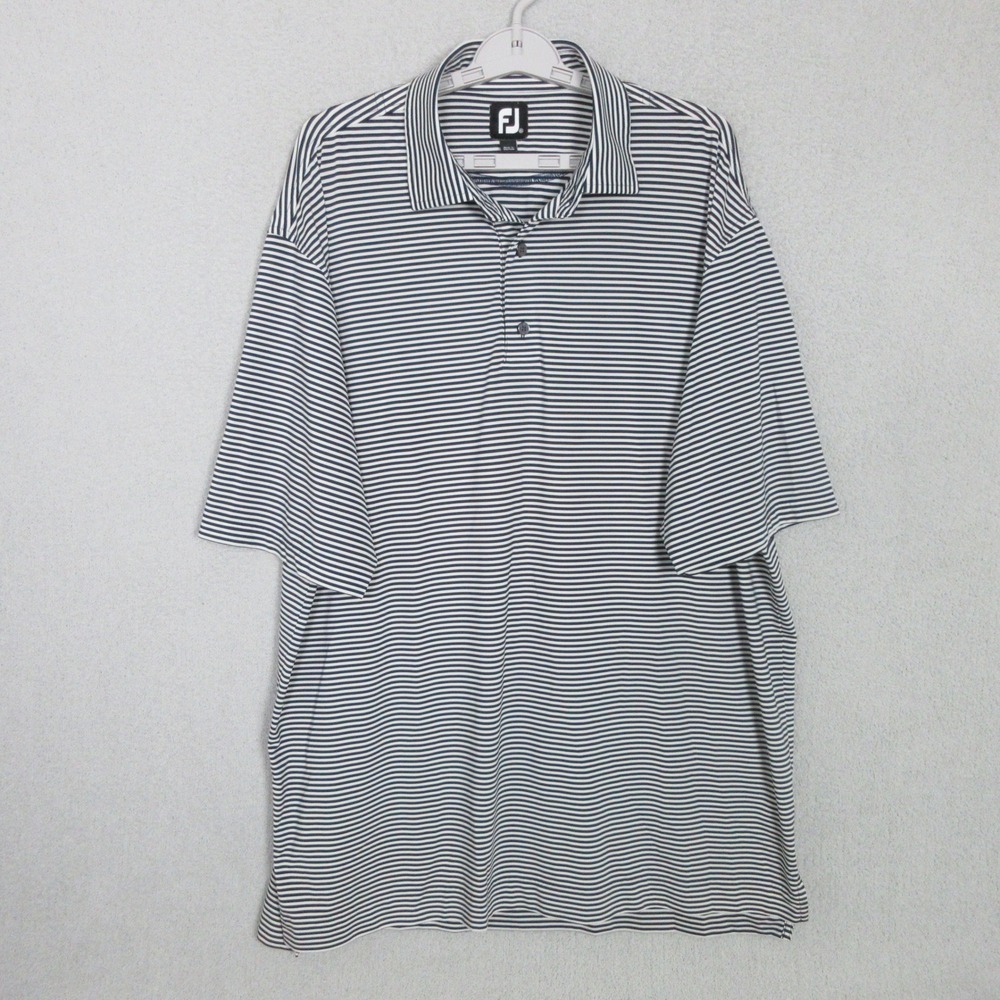 FootJoy Mens XXL ProDry Striped Golf Polo Shirt Navy Blue White Short Sleeve